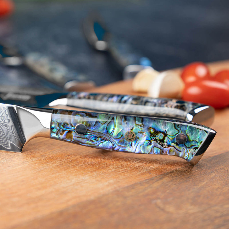 Senken Knives 3.5" Damascus Steel Paring Knife with Real Abalone Shell Handle - Japanese VG10 Steel