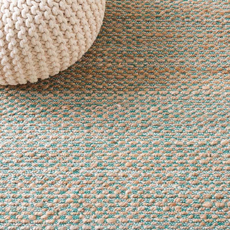 Janellie Natural Fiber Hand Woven Jute/Wool Solid Color Rug in Brown/Green, Runner 2'6" x 8'