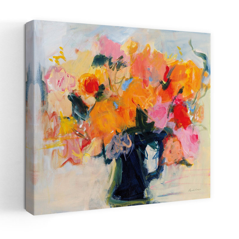 Art contemporain contemporain avec bouquet noir, H 32 po x l 32 po