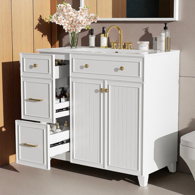36" Single Bathroom Vanity With Ceramic Sink, Assembly Required, White