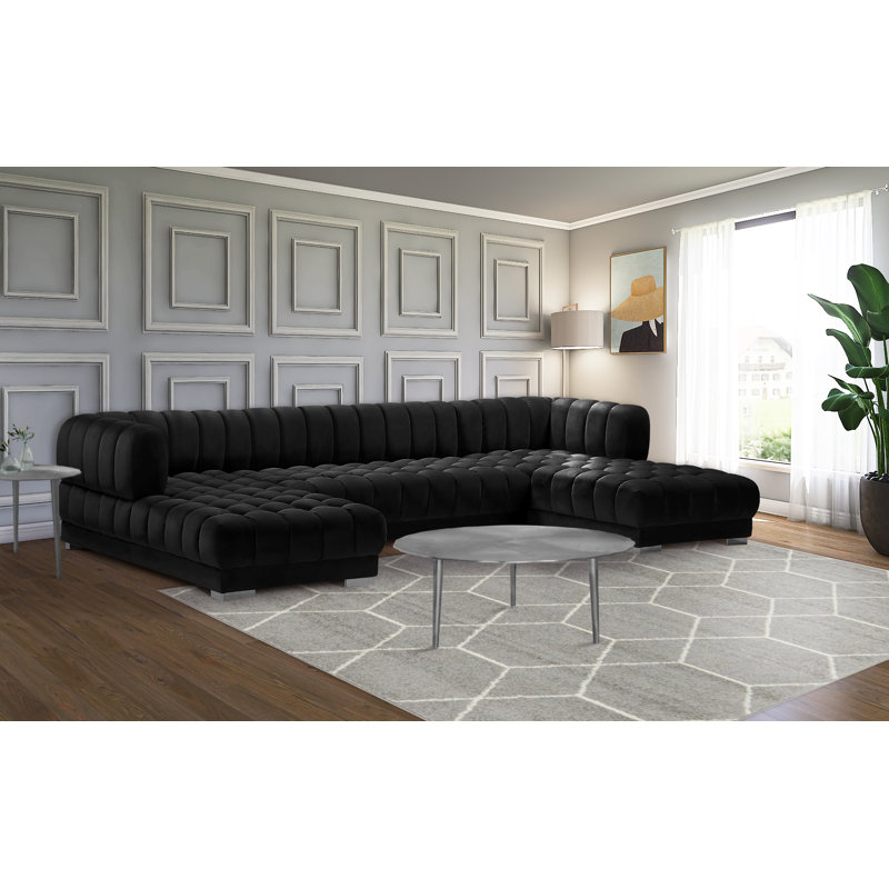 Velvet U-Shaped Sectional Symmetrical, Black Velvet