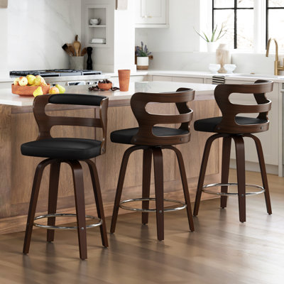 Swivel Upholstered Barstool With Wood Frame, Rubber Wood Legs -  Corrigan StudioÂ®, 3D49DB57626B45CF9BA54836776D3FCB