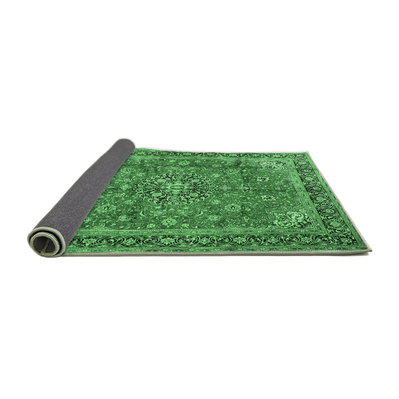 Tapis oriental en laine et en polyester tissé à la machine de couleur verte / noire olla, Carré 4 pi