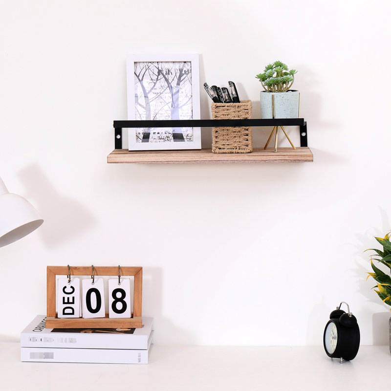 2 tablettes murales en bois naturel rustique - montées avec des supports pour la chambre à coucher, le salon, la cuisine, 2 tablettes pour la salle de bain