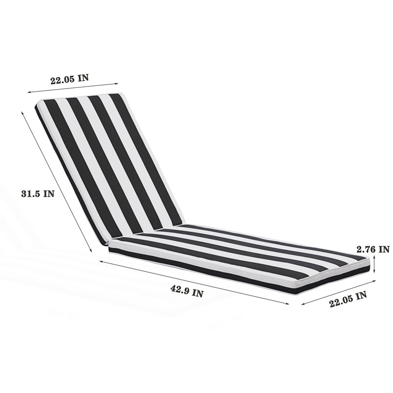 2Pcs  Chaise Lounge Cushion, Outdoor Lounge Chair Cushion, Replacement Patio Funiture Seat Cushion, Black Striped