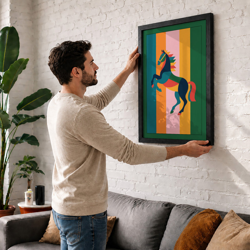 Rearing Horse Modern - Framed Print, A2 - 59.4 x 42.0 cm, Black