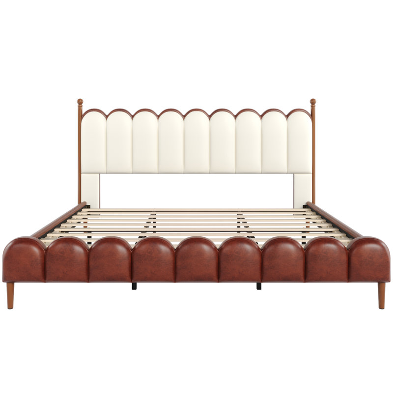 Zechariah PU Leather Upholstered Platform Bed, King, Beige/Brown