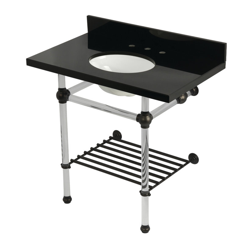 Kingston Brass Templeton 36-Inch Black Granite Console Sink with Acrylic Legs and Shelf (8-Inch, 3-Hole)