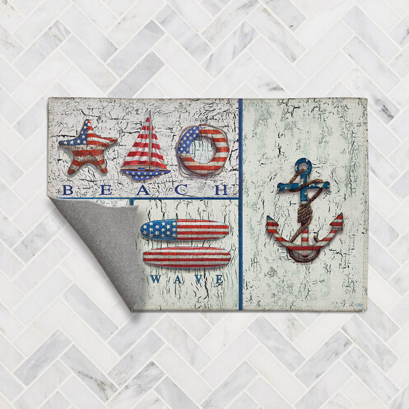 Patriotic Coastal Mix Chenille Indoor Rug, Rectangle 2' x 3'