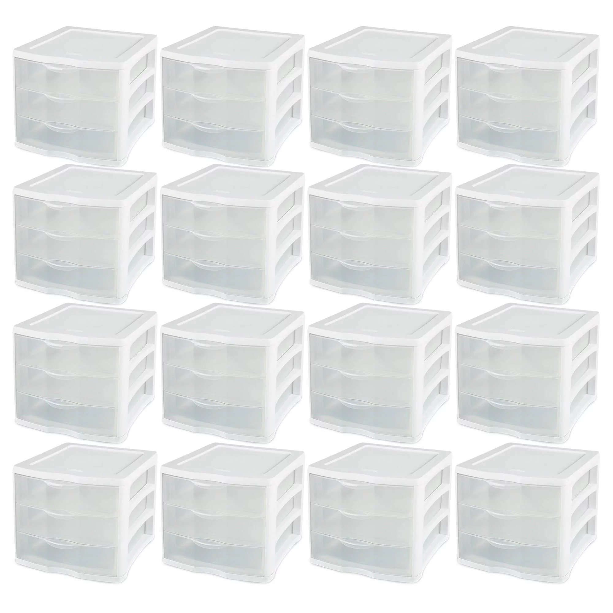 Sterilite 17918004 3 Drawer Unit White Frame with Clear Drawers 4-Pack