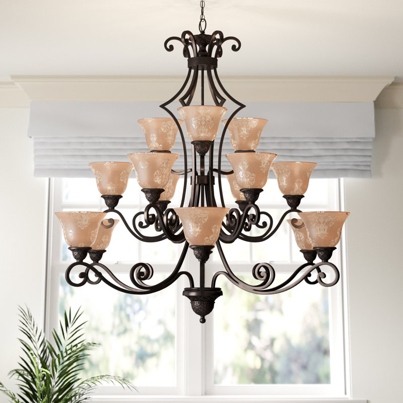Hopson 15 - Light Dimmable Tiered Chandelier, Screen Amber
