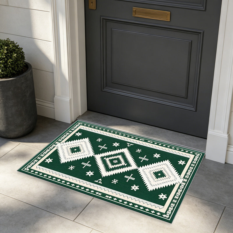 Dark Green Three Diamond Rug carpet-easy to clean, machine-washable, soft and comfortable; suitable for door mats, kitchens, living rooms, bedrooms, corridors, and laundry areas. Easy to clean, durable carpet for home decoration.