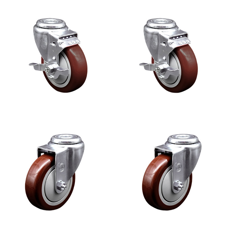 4 Piece Polyurethane Caster Set, Maroon
