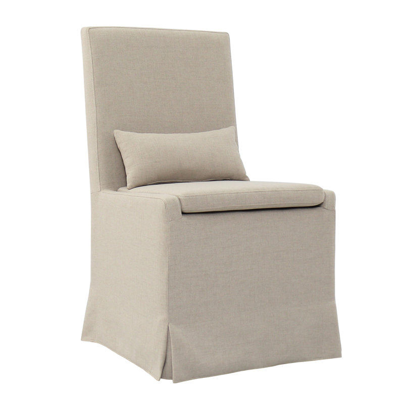 19'' H Cotton Upholstered Side Chair, With Caster, Cream