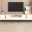 Meuble télé 85 po avec tiroir, blanc et doré, grand espace de rangement 80-89 po, garniture dorée, tiroir-2043870608