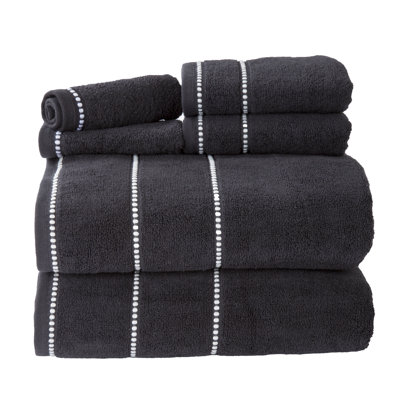 Ensemble de serviettes de salle de bain 6 pièces Lavish Home - Essentiels de salle de bain 100% coton 525GSM - 2 draps de bain, 2 serviettes à main et 2 débarbouillettes pour le bain, la douche, la salle de sport, le spa et le dortoir (noir)