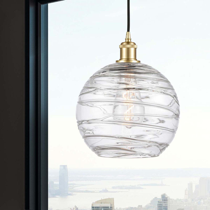Luminaire suspendu en forme de globe à 1 lumière Mullins, H 133,75 po x l 10 po x P 10 po, Or satiné, Ampoule non incluse