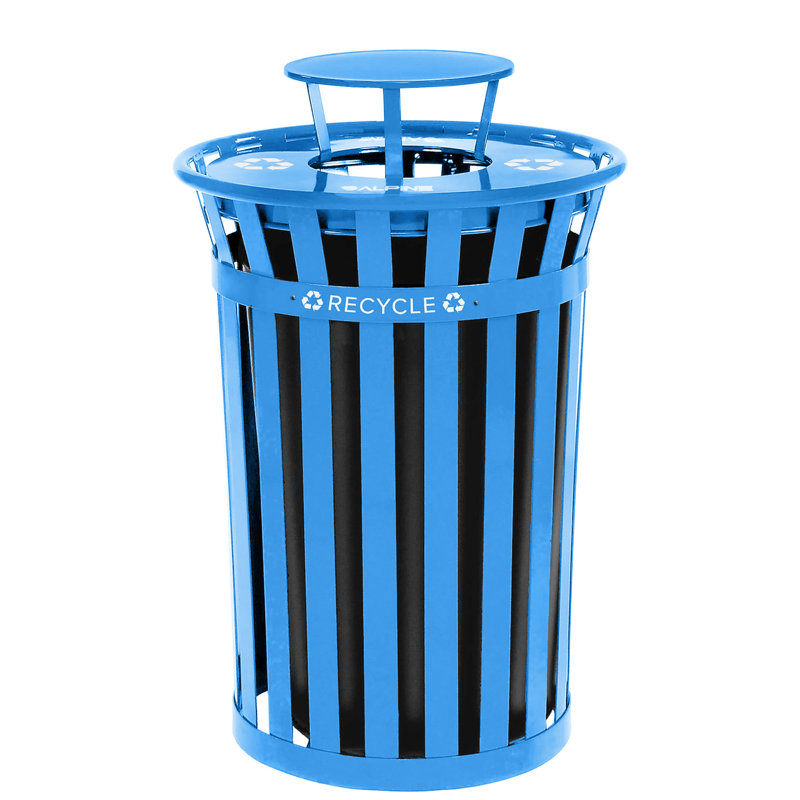 Poubelle 38 gallons en métal pour l'extérieur avec couvercle, Bleu