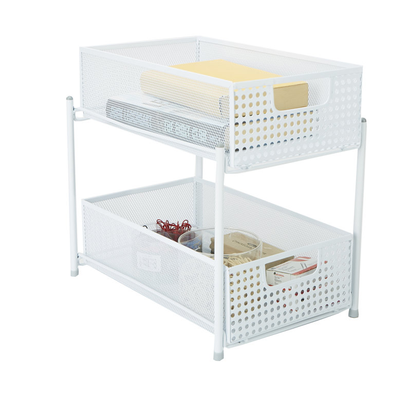 Étagère de rangement en filet à 2 niveaux, Blanc