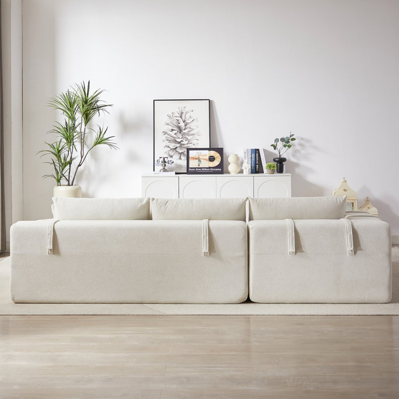 Canapé modulaire 2 pièces Boneless, Chenille ivoire, Orienté à gauche (vu de face)