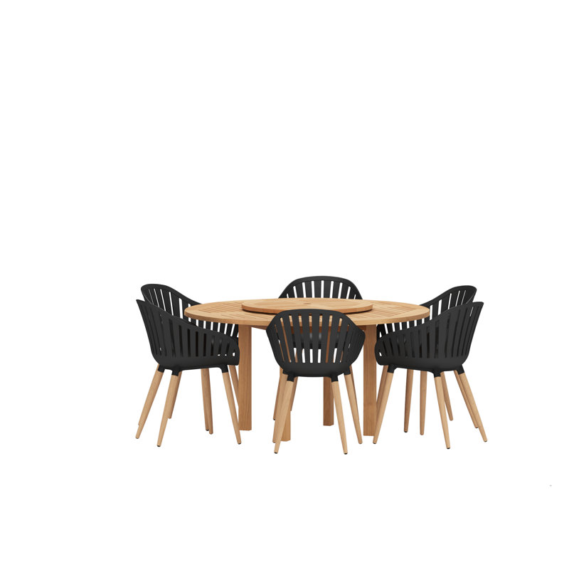 Anautica Indoor/Patio Teak Finish Outdoor Furniture Dining Set, Black/Beige