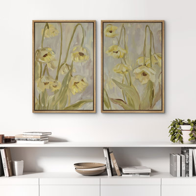 Yellow Floral Abstract Botanical Wall Art for Master Bedroom Framed Canvas Master Bedroom Wall Art Work 2 Pieces Print