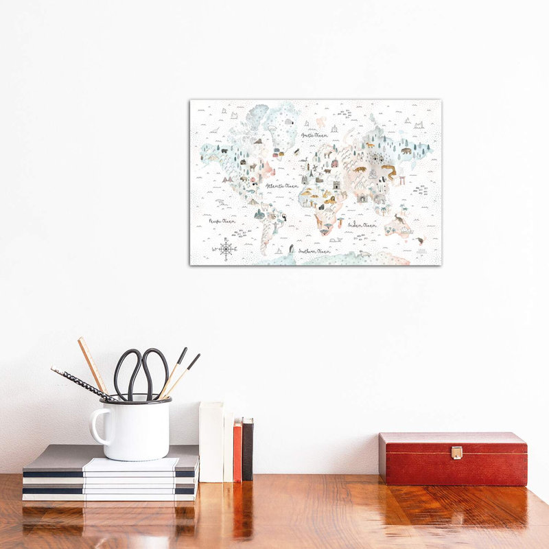 World Traveler I Dot BG by Laura Marshall - Wrapped Canvas Print, 30.48 cm H x 45.72 cm W