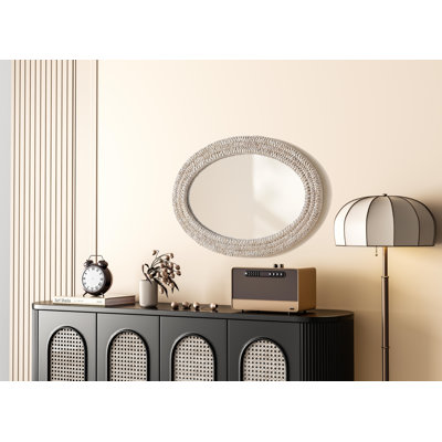 Dennard Oval Cornhusk Mirror in Linen White