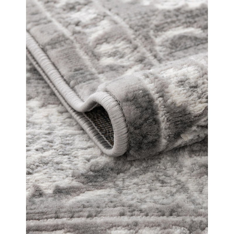 Tapis blanc / gris Musselman, Rond 5 pi, Grey