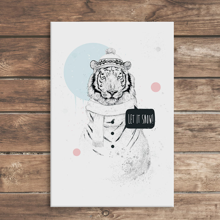 « snow tiger », impression sur toile tendue, H 12 po x l 8 po x P 0,75 po, Toile tendue, Blanc