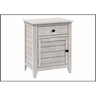 Coastal-Inspired Accent Table With Storage Drawer And Cabinet For Living Room Or Bedroom, Washed Grey Veneer Finish.