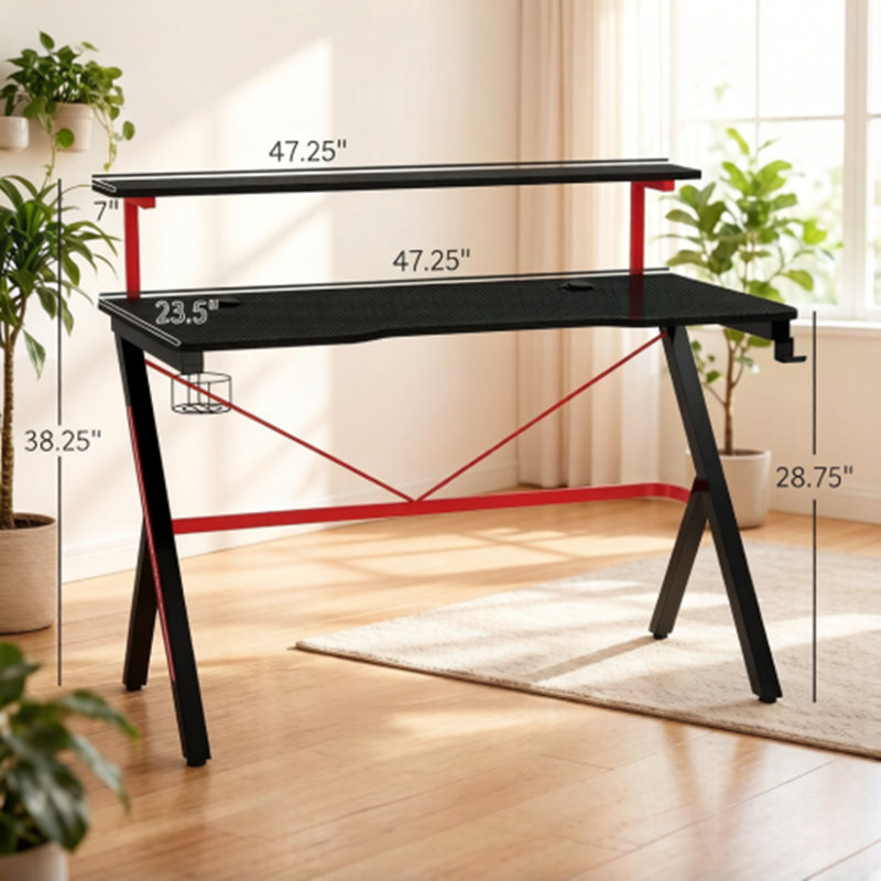 Gaming Desk With Double Desktop