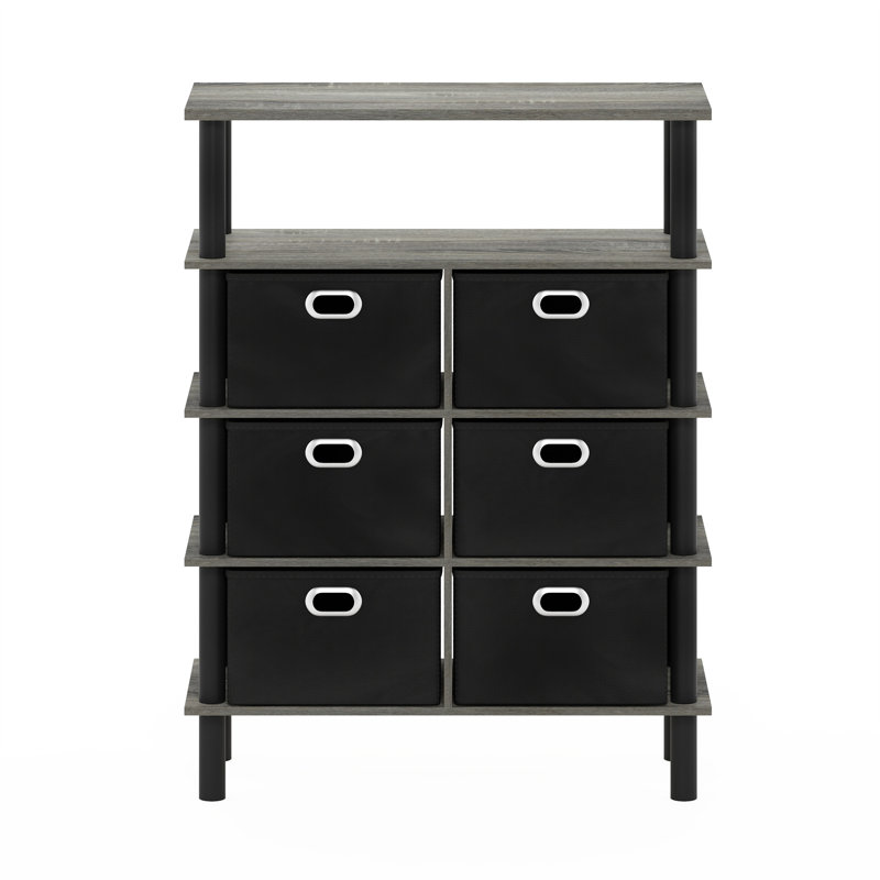Emiley 59.9 cm W Chest of 6 Drawers, French Oak Grey/Black/Black
