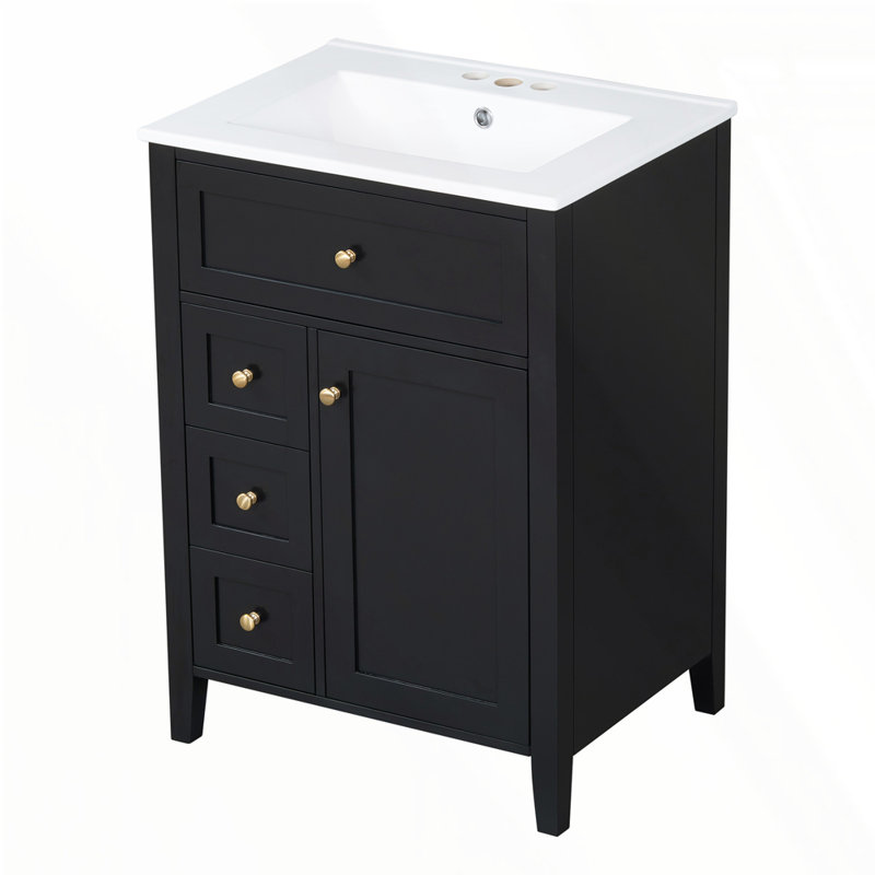 24" Bathroom Vanity with Sink, Black, Gold