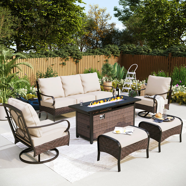 Tapasi 5-7 Person Patio Conversation Set with Swiveling Lounge Chairs