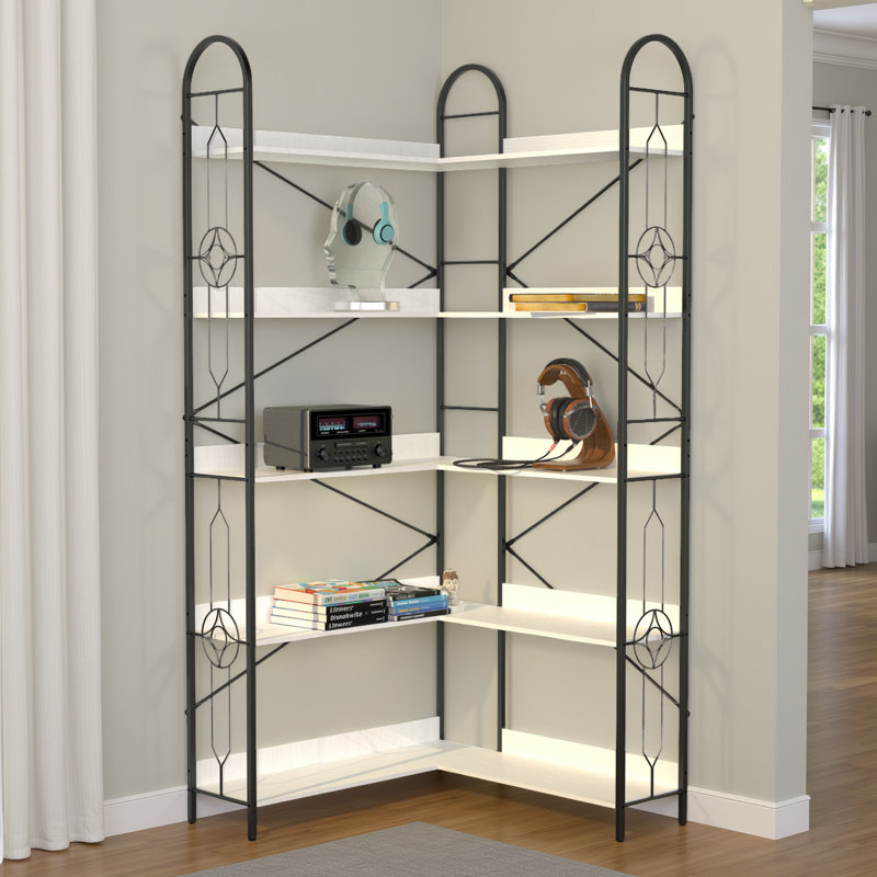 Tablette industrielle, bibliothèque d'angle verticale avec dossier ouvert, (5 tablettes) H 72,1 po x l 32,9 po x P 32,9 po