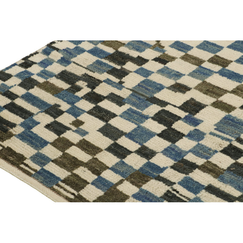 Moroccan Hand Knotted Wool Geometric Area Rug, Runner 3' x 8'