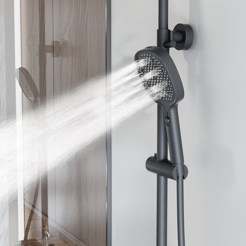 Système de douche mural à 3 fonctions avec pomme de douche carrée, douchette réglable et douchette, noir mat, Noir mat