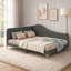 Lit de jour en lin durable avec tête de lit et caractéristiques de conception moderne | Conception confortable du dossier et des accoudoirs-811162378-811162376