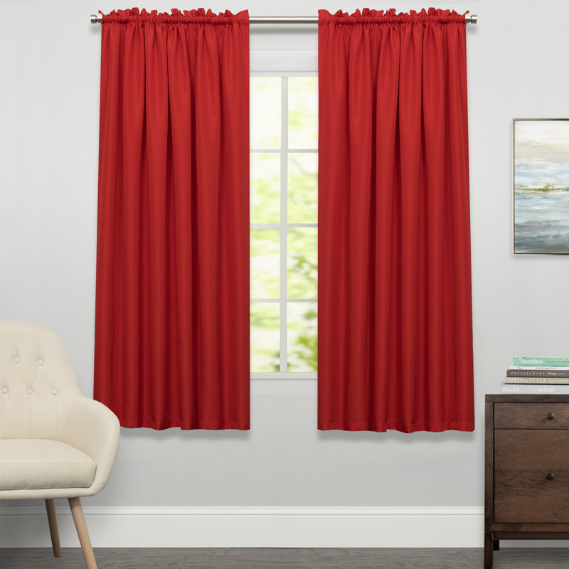 Calne Opaque Curtain Single Panel, Red, 54" W x 63" L
