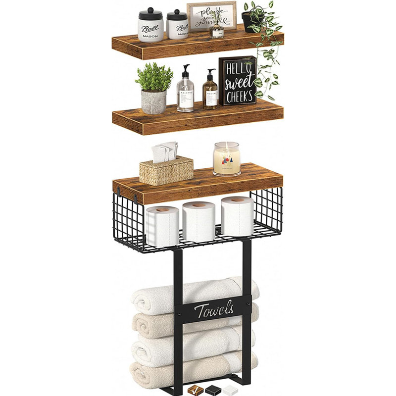 Bathroom Floating Shelves For Towels, Brown
