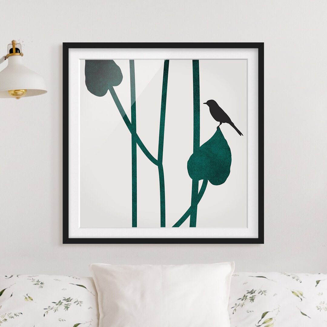 Gerahmter Grafikdruck Flora - Bird on Leaf