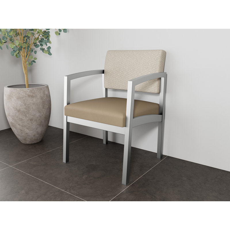 Chaise en acier Lenox, Argent argent, Bleu marine Visite Libre - Tissu uni