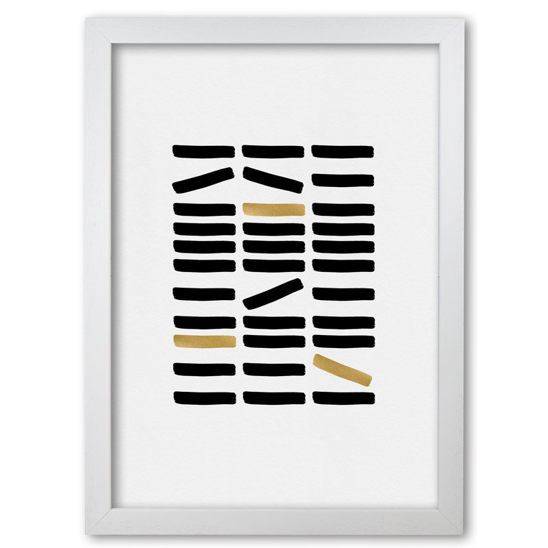 Black And Gold Abstract - Print, White Grain Frame, 42 cm H x 30 cm W x 5 cm D