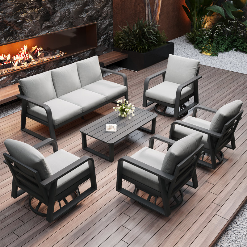 Ithnan Aluminum Silver Gray Outdoor Seating Group with Cushions, 4