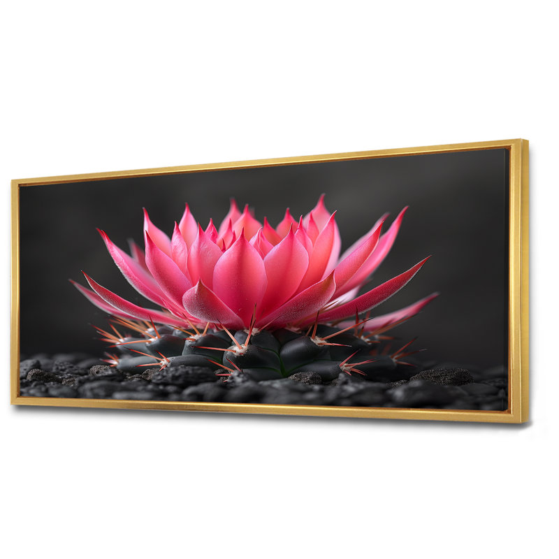 Cactus rose, gris, beauté florale - décoration murale cactus floral, Gold Floater Framed, 28" H x 60" W