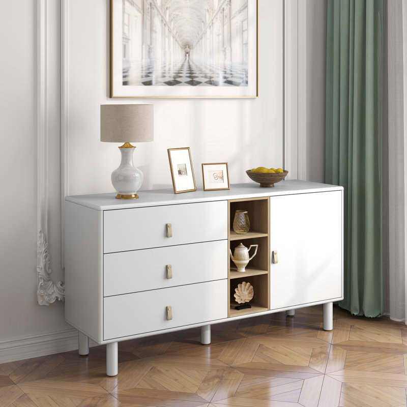 Armoire de rangement avec portes et tiroirs Marylon, armoire de rangement moderne en bois avec 3 tiroirs et armoire pour bureau personnel