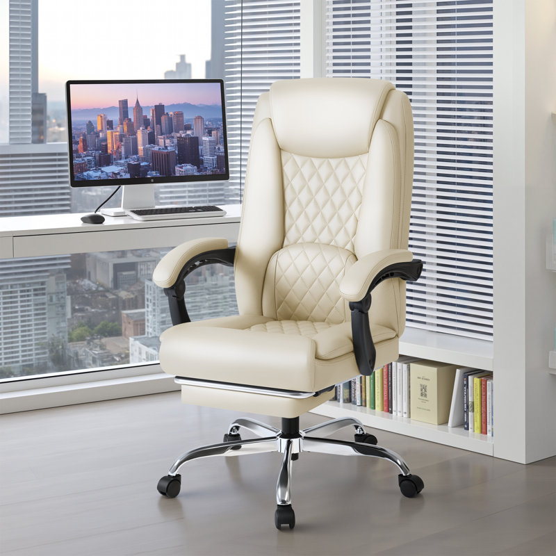 Minola Faux Leather Executive Chair with Footrest, White