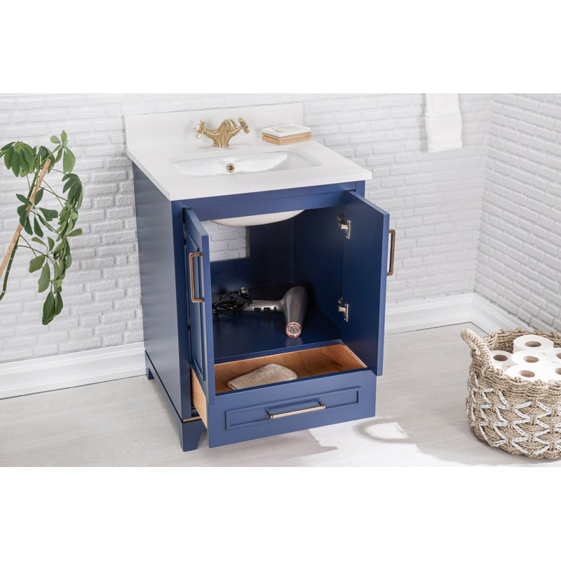 Ensemble de meuble-lavabo simple 23,6 po avec miroir Clorence, Bleu foncé