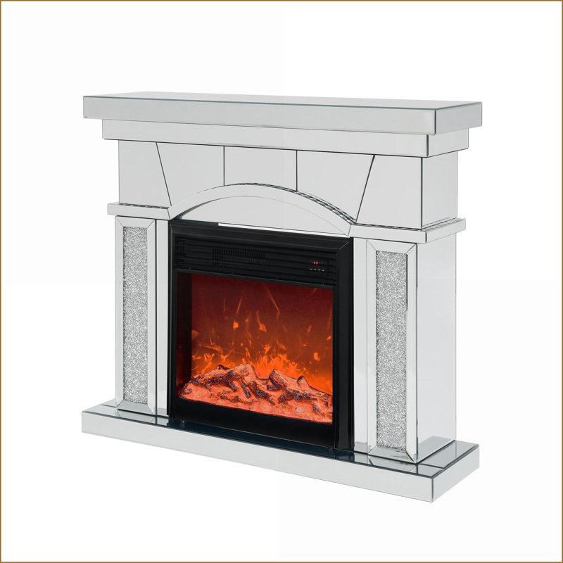 Electric Fireplace TV Stand with 3D LED Flames, Acrylic Mirror Finish | Electric | American Design
